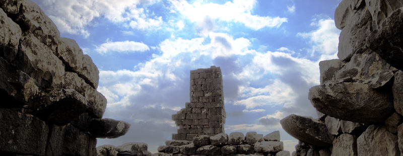 Main image: Sun over ruins .